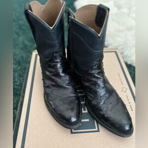 Tecovas Mens Black Ostrich-Look New-10 1/2 D,